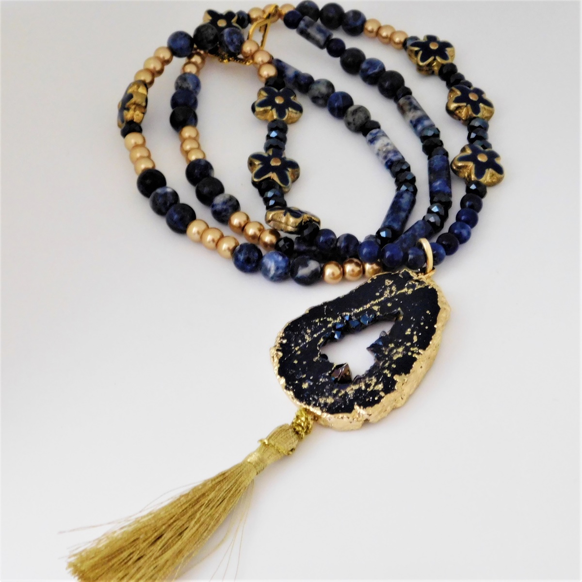 Blue and Gold Beaded Pendant Necklace Kit (Single) Beads And More